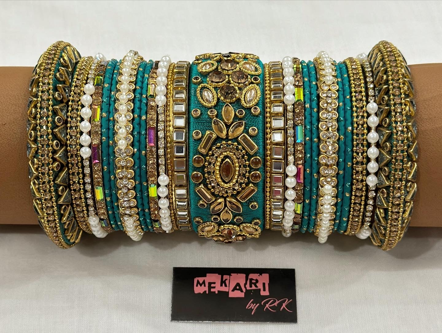 Teal Kundan Bangles Set