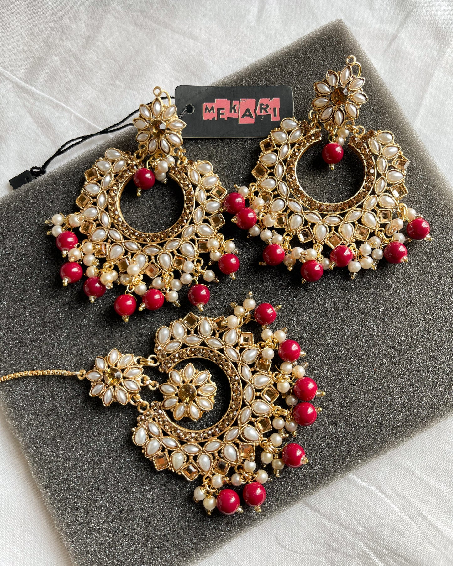Phool Teeka Set (Maroon)