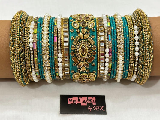 Teal Kundan Bangles Set