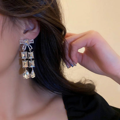 Bow Drop Crystal Earrings