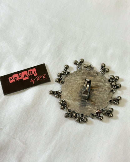 Aleesha Oxidised Kundan Ring