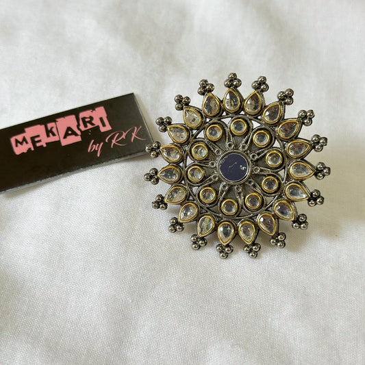 Oxidised Kundan Ring