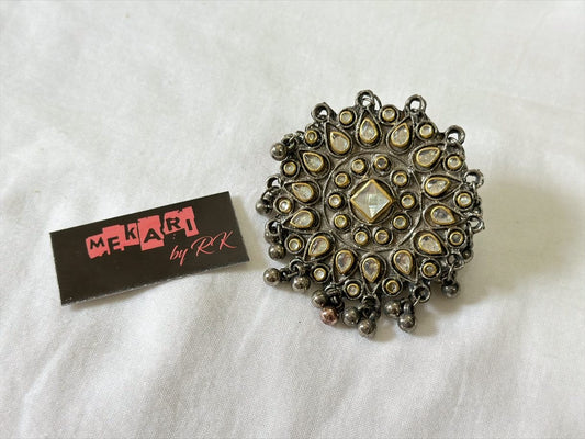 Aleesha Oxidised Kundan Ring