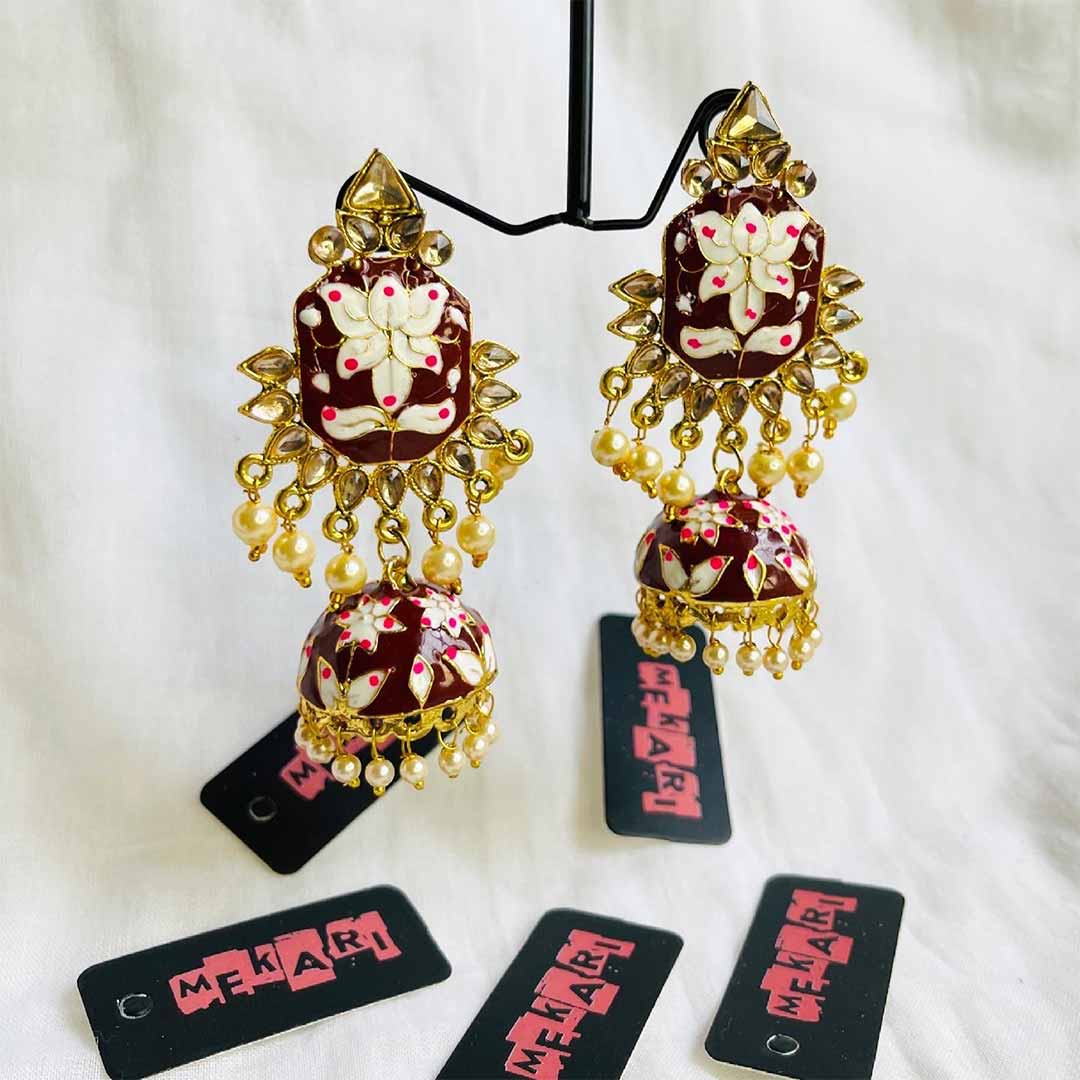 Mehroon Handpainted Jhumki