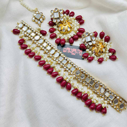 Digital Mehroon Kundan Set
