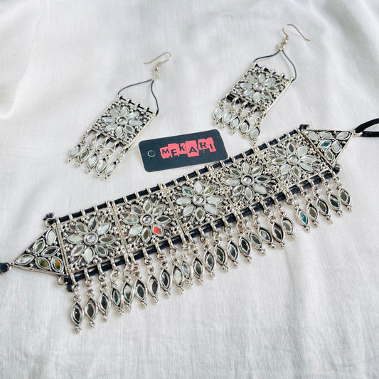 MIRROR PHOOL CHOKER SET