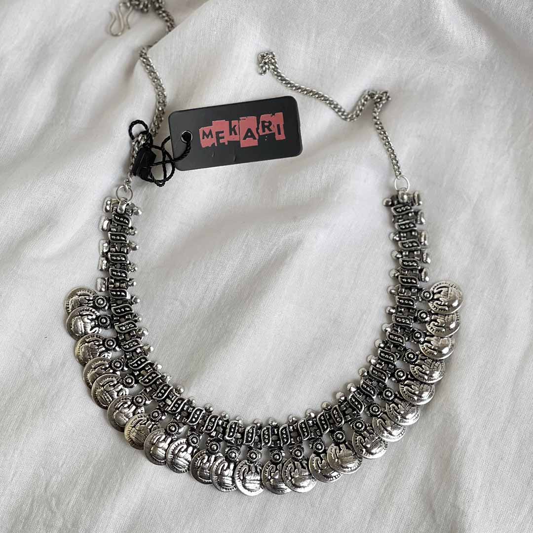 Oxidised Silver Coin Necklace