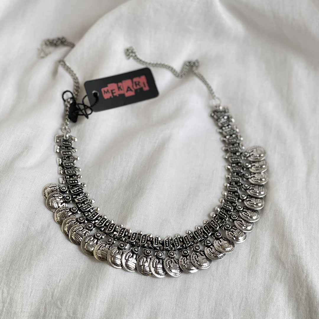 Oxidised Silver Coin Necklace