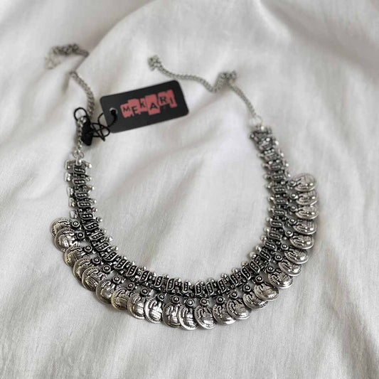 Oxidised Silver Coin Necklace