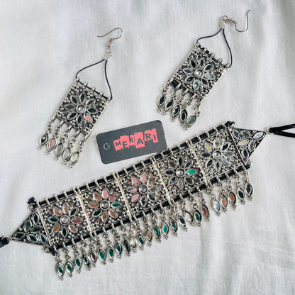 MIRROR PHOOL CHOKER SET