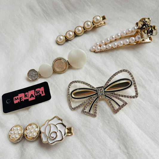 Pack Of 5 Pearl Barrettes