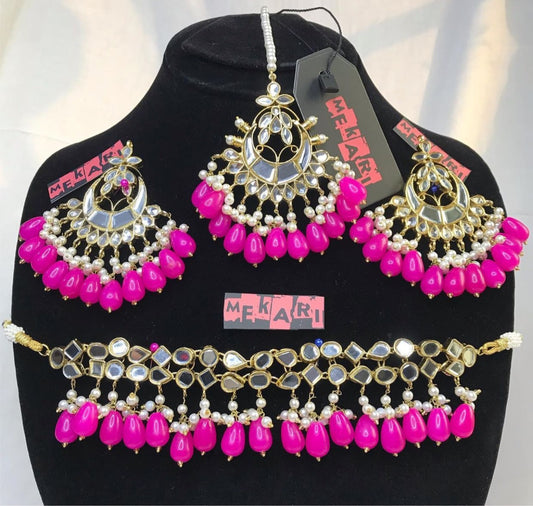 ZEEBAISH CHOKER SET (Hot Pink)