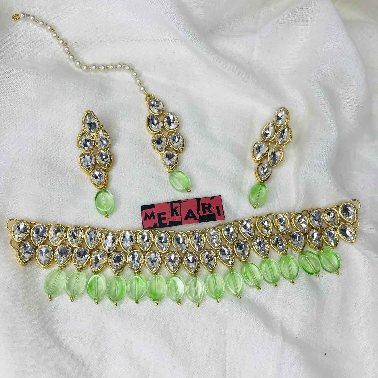 Double Layer Kundan Set (Mint Green)