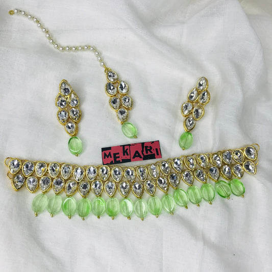 Double Layer Kundan Set (Mint Green)