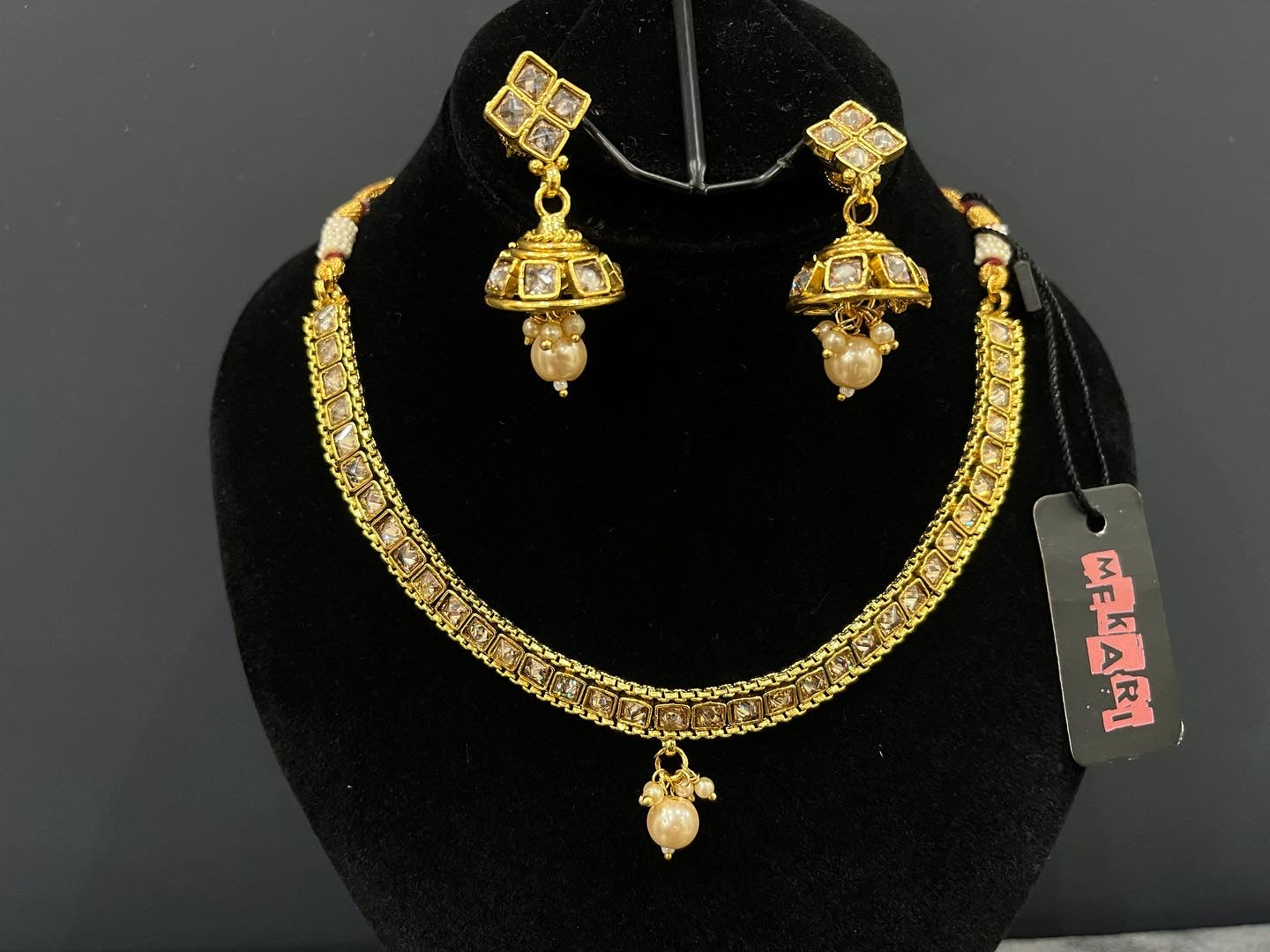 Rida Polki Kundan Set in Champagne