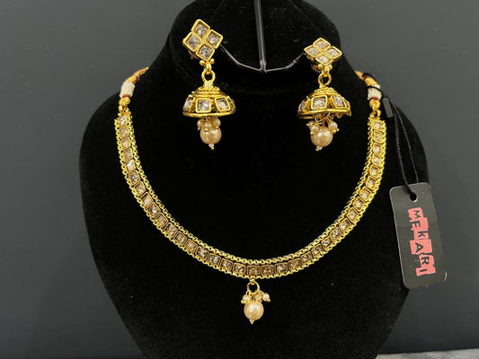 Rida Polki Kundan Set in Champagne