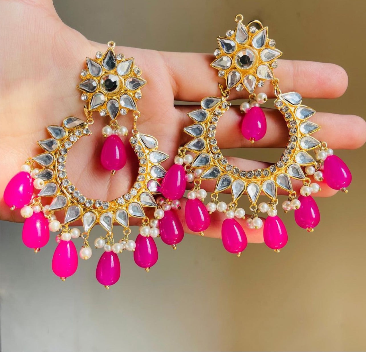 HOT PINK MIRROR KUNDAN SET