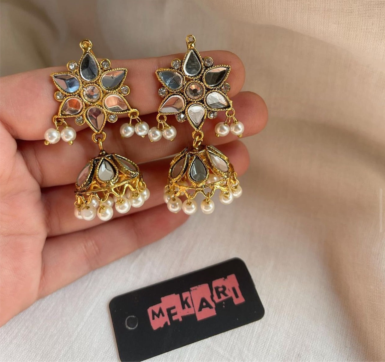 Flower Kundan Jhumki