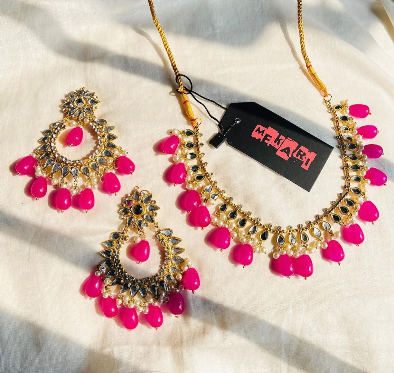 HOT PINK MIRROR KUNDAN SET