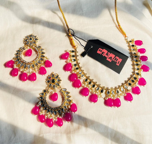 HOT PINK MIRROR KUNDAN SET