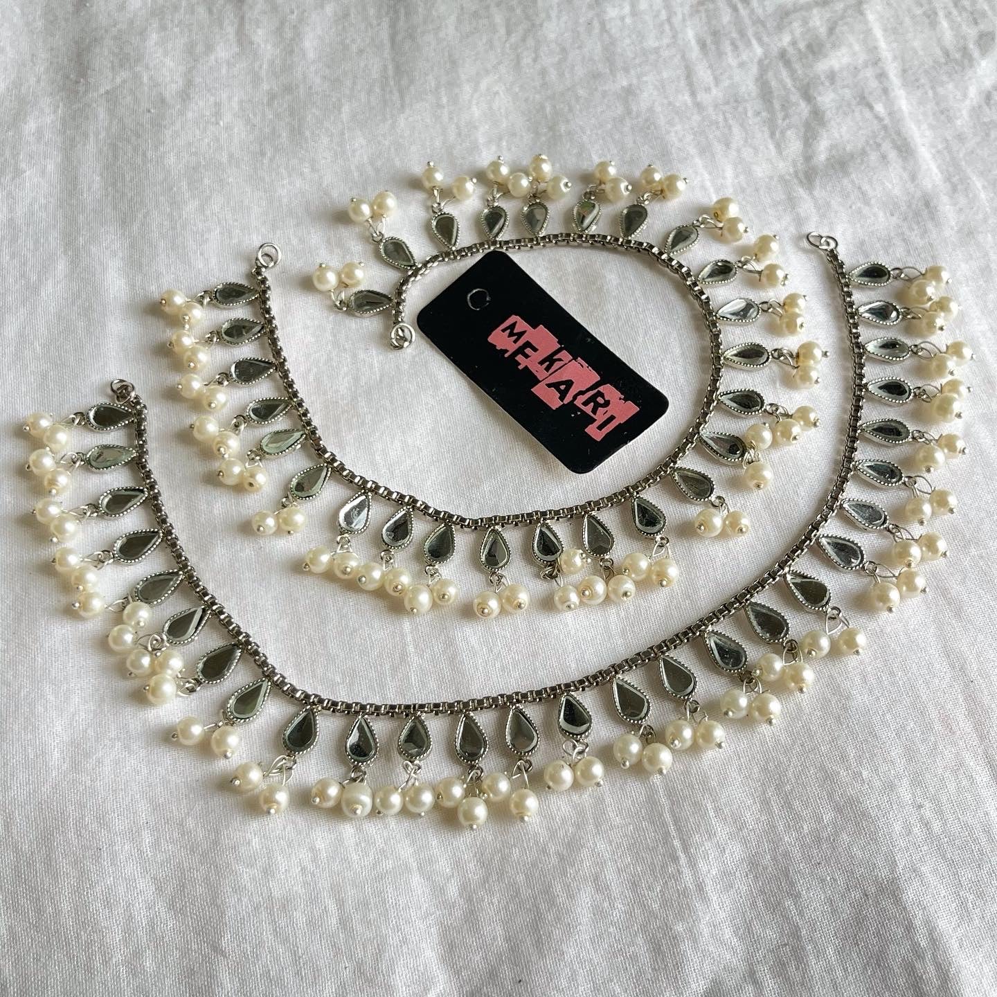 Silver Polki Kundan Anklet