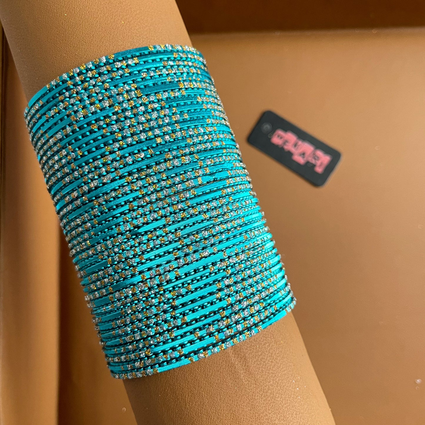 Metallic Glitter Bangles in Ferozi