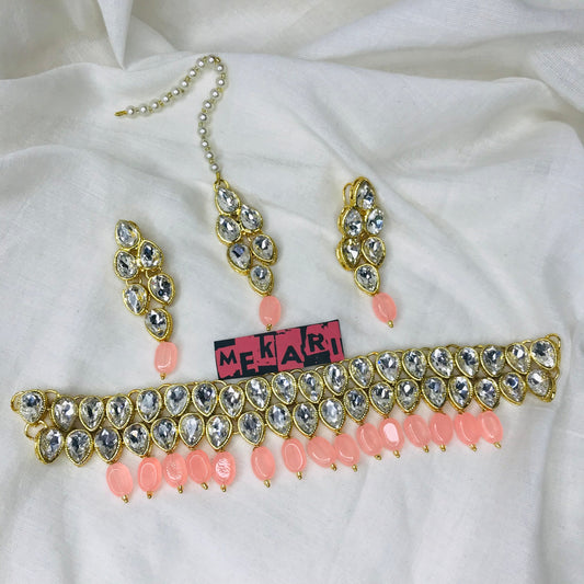 Double Layer Kundan Set (Peach)