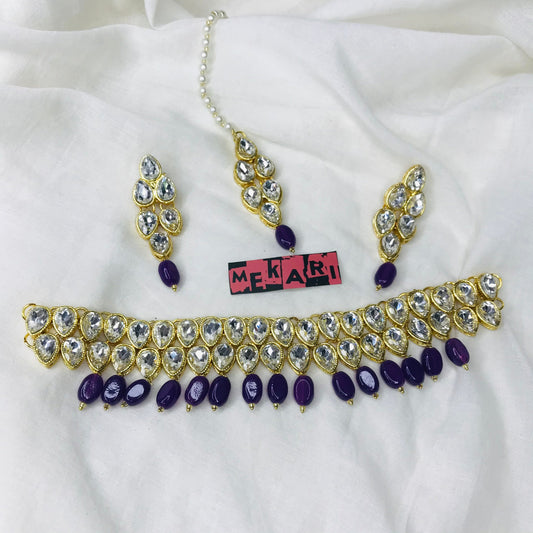 Double Layer Kundan Set ( Purple)