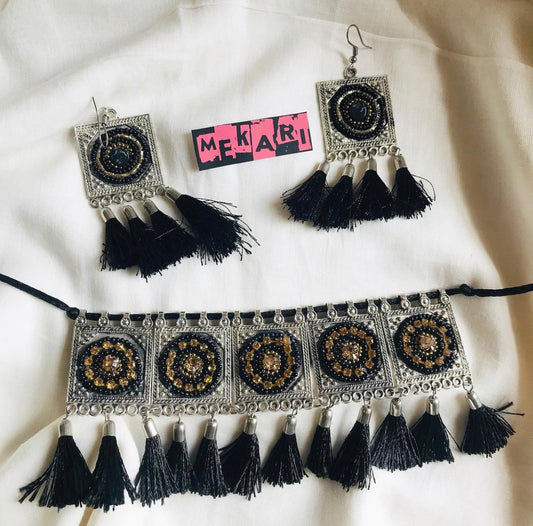Black Beaded Choker Set