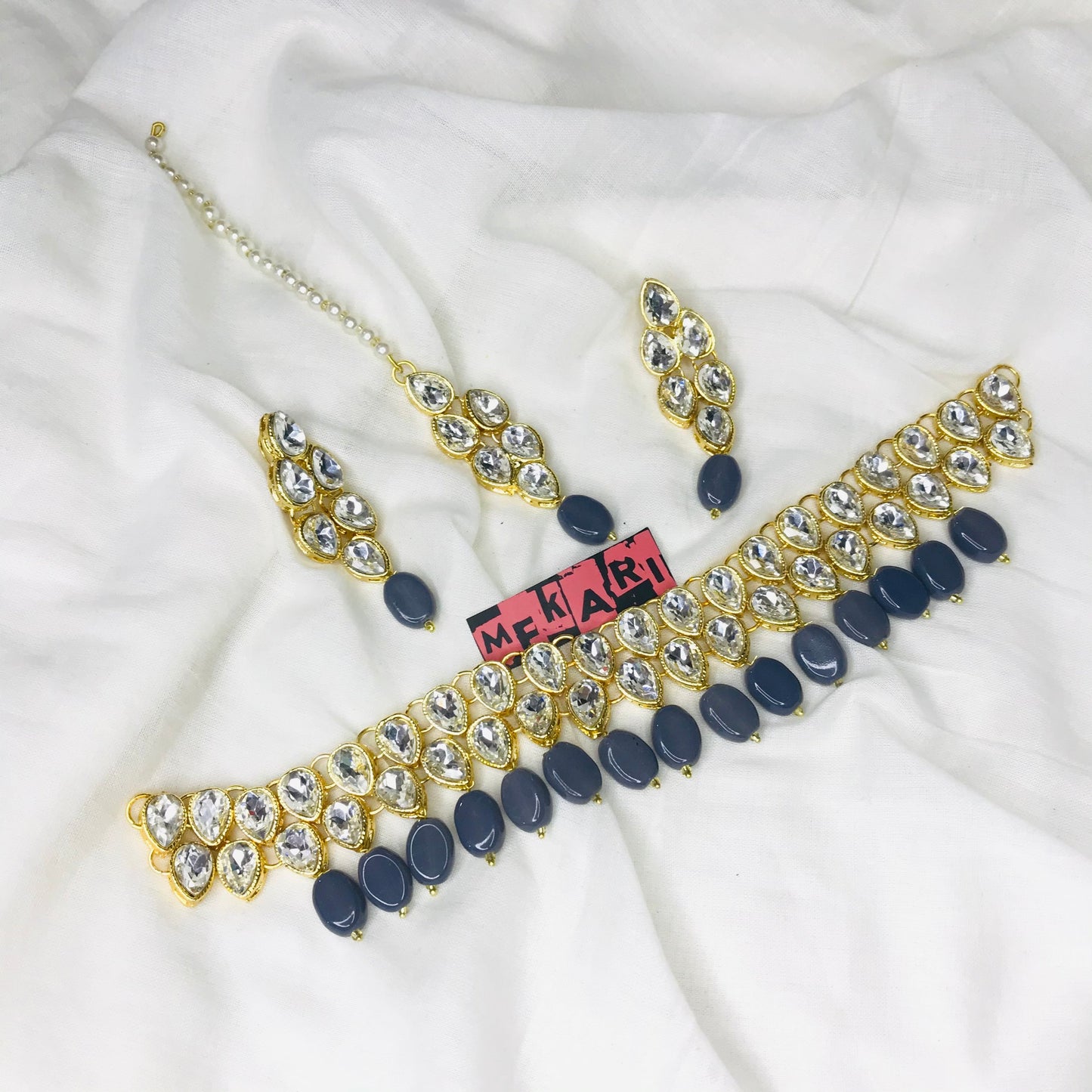 Double Layer Kundan Set (Grey)